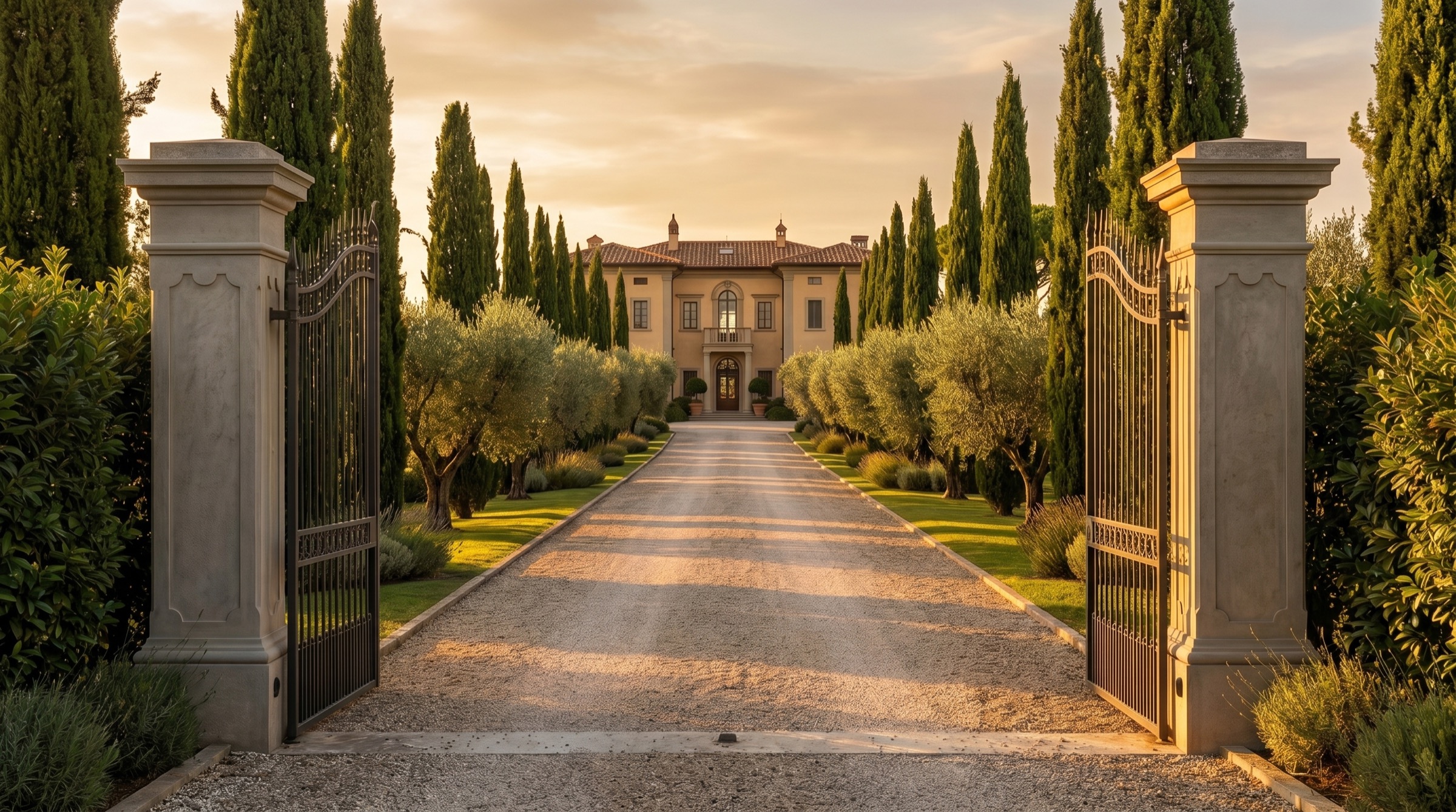 Ingresso di villa con pilastri in cemento