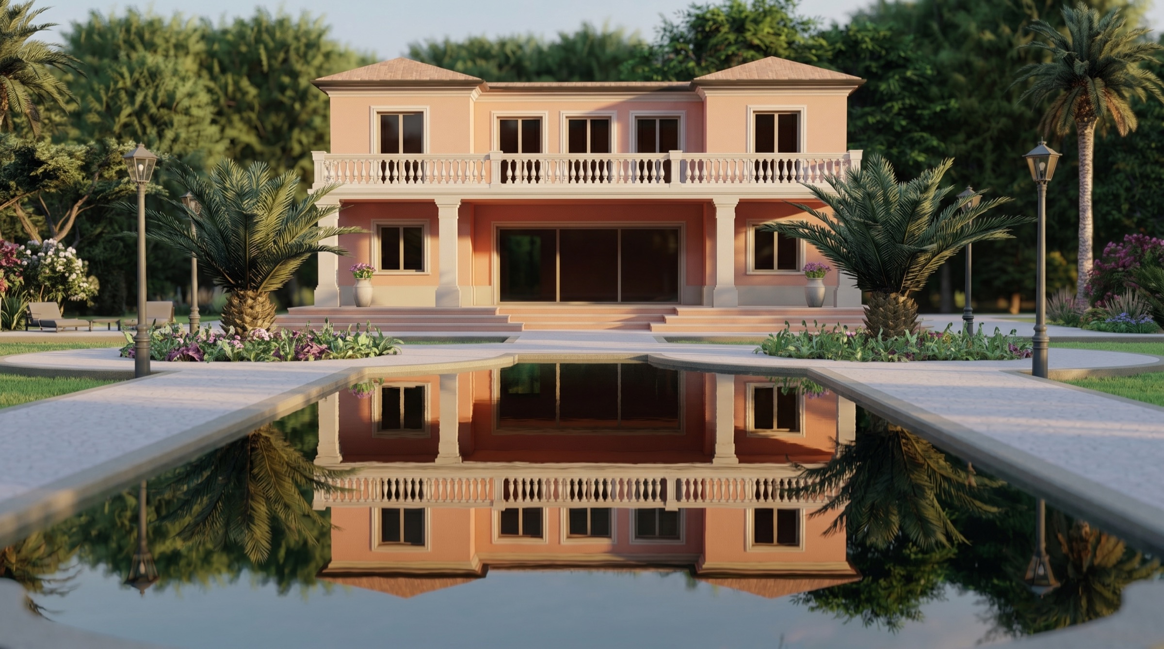 Villa con balaustre e piscina