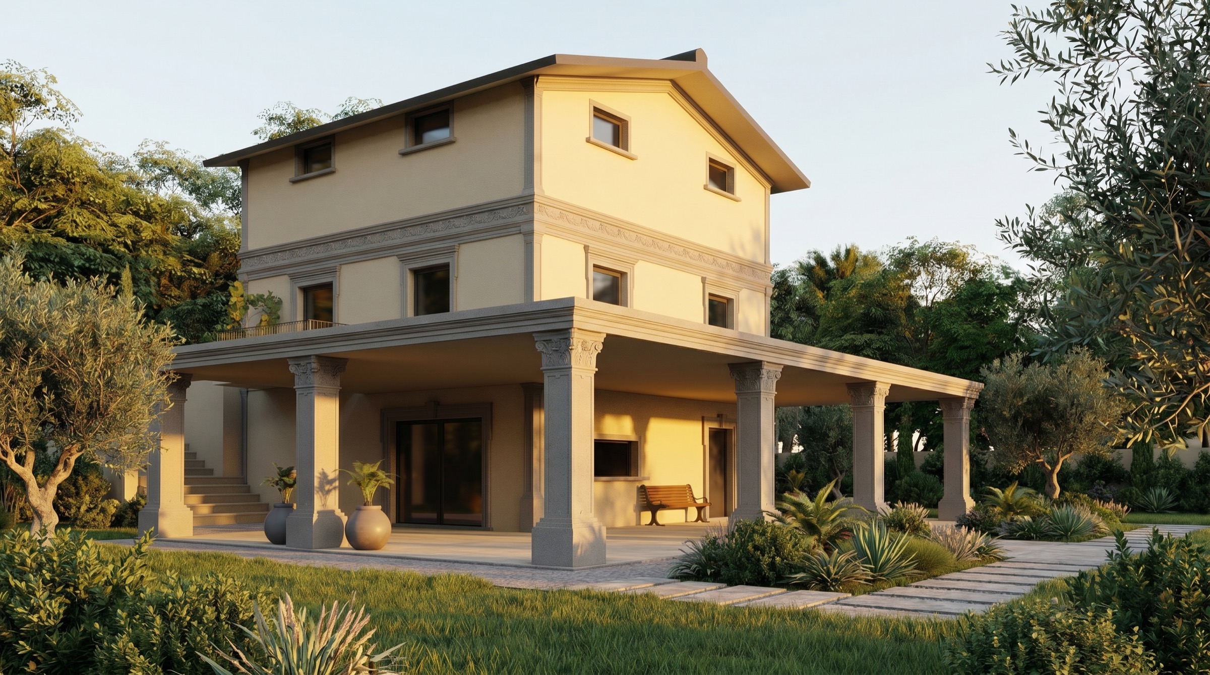 Villa decorata con manufatti in cemento