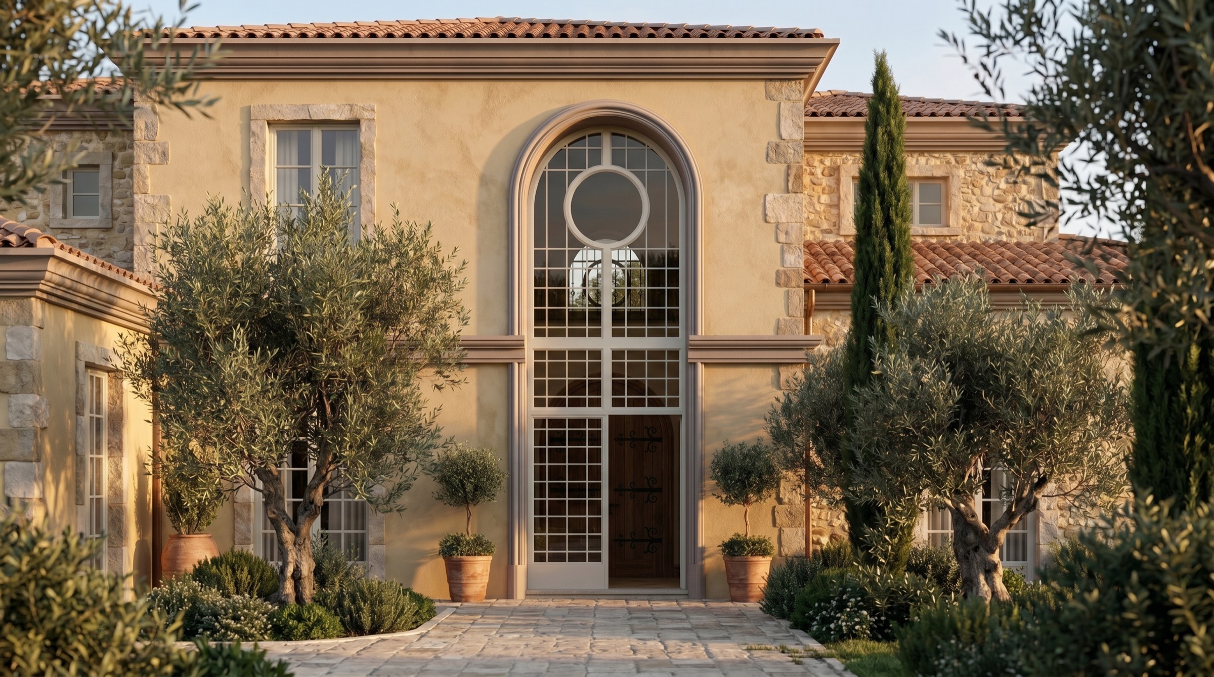 Ingresso di villa con portale in cemento